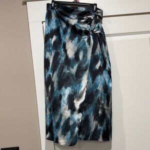 Zara Asymmetrical Skirt in Blue, Black, and White Pattern